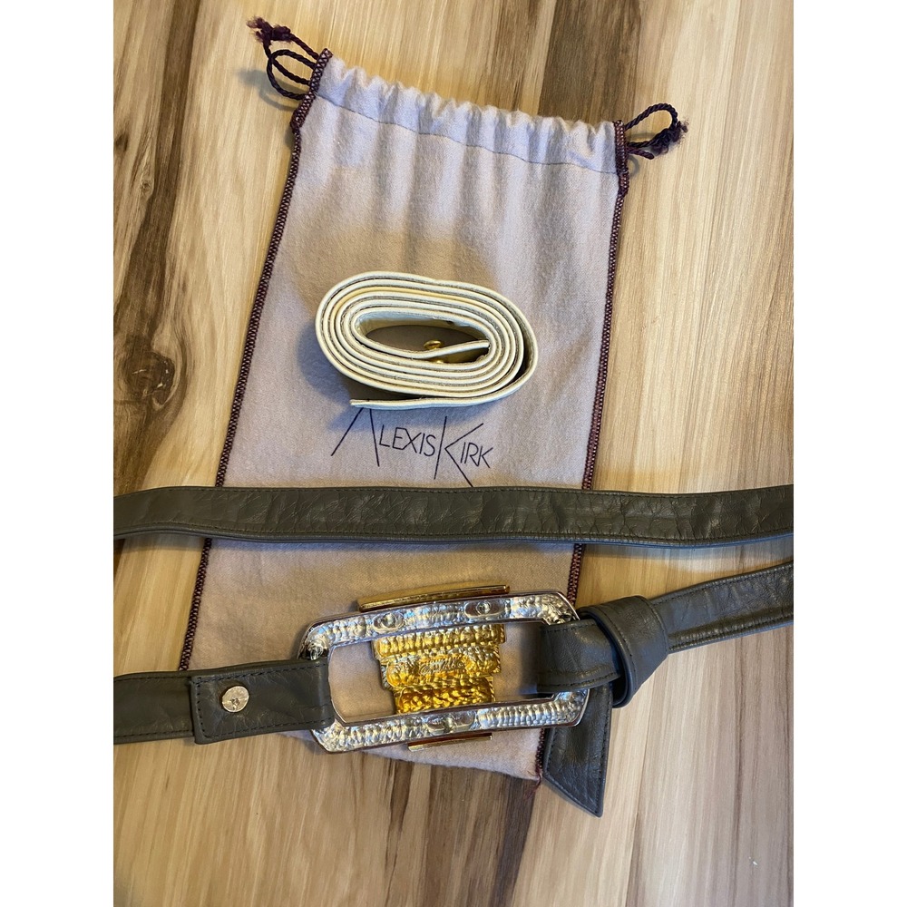 Alexis Kirk Vintage Interchangeable Leather Belt Set Grey White Buckle Signed - Picture 2 of 5